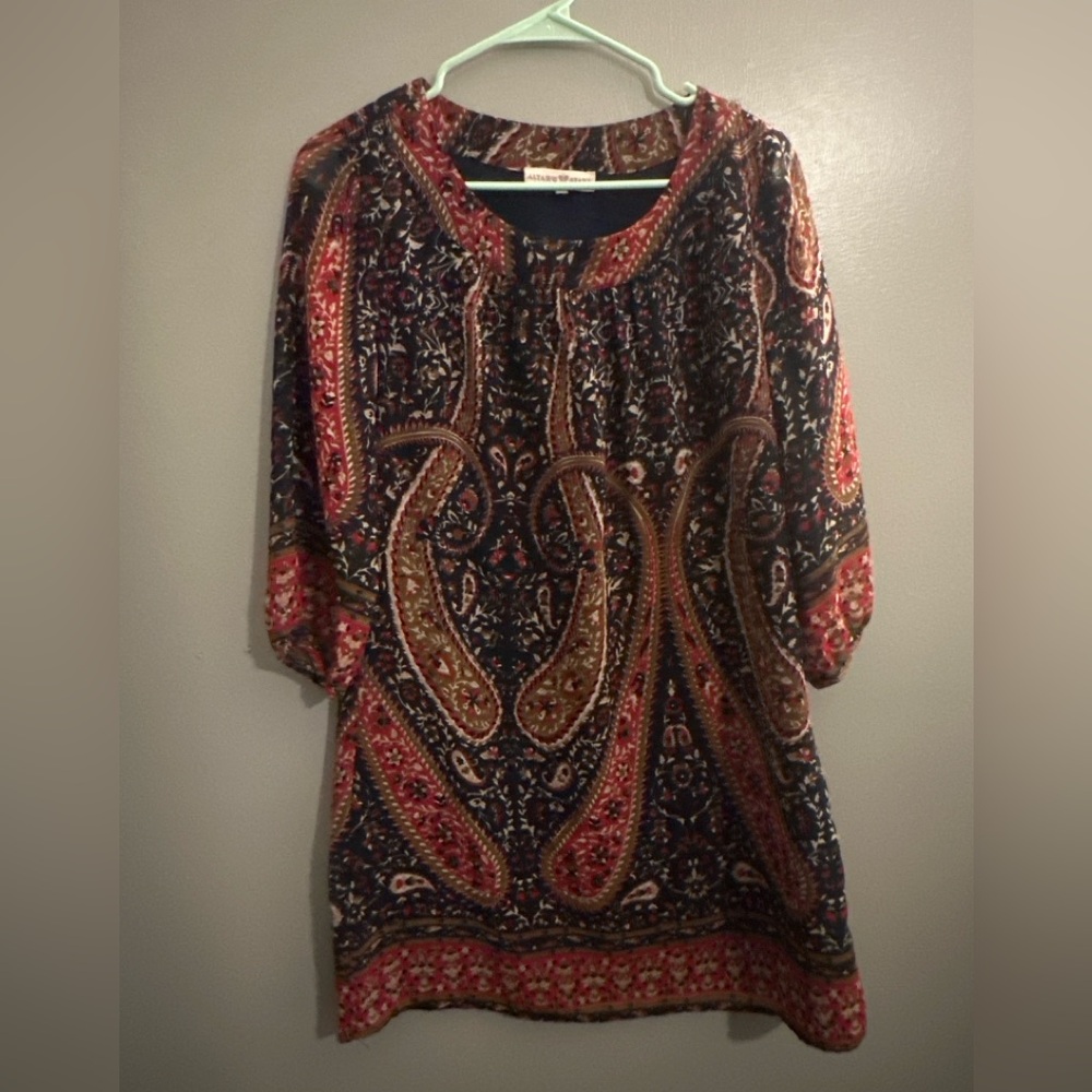 Boho Paisley Tunic Dress - Red Multi - Picture 4 of 8